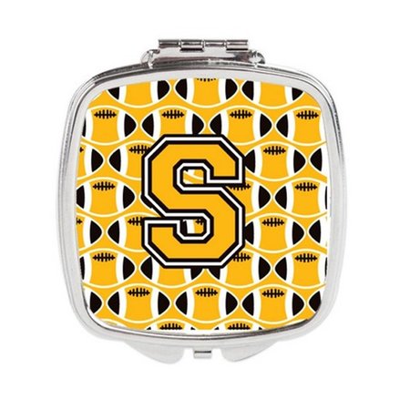 CAROLINES TREASURES Letter S Football Black, Old Gold and White Compact Mirror CJ1080-SSCM